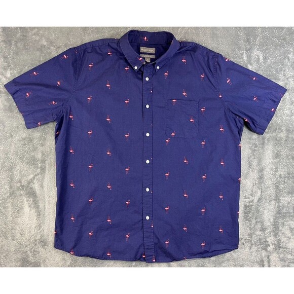 Falls Creek Button Up Shirt Men's Size XL Flamingos Blue Short Sleeve Casual - Picture 1 of 8
